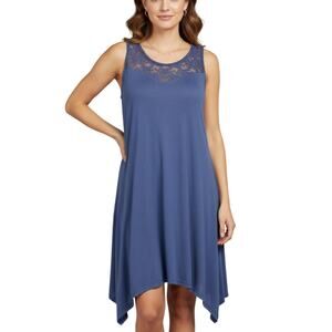 NWT Ouges Dress Womens Large Blue Lace Sleeveless Rayon Soft A-Line Asymmetrical